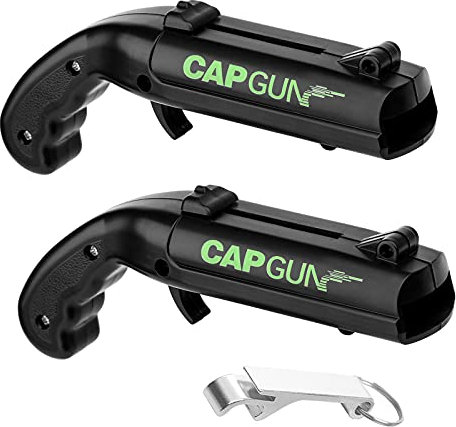2 Pcs Ouvre Bouteille Pistolet + Porte Clé Decapsuleur Biere Cap Gun Décapsuleur Decapsuleur Biere Personnalisable Decapsuleur Biere Drole pour Bar Fête Bouteille de Bière Cadeau de l'Homme, Noir