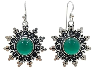 Grüner Onyx Edelstein Tropfen Ohrhänger Für Damen, Handgefertigter Mode Designer 925 Versilbert Ohrring, Bohemien Stammes- Design Ethnischer Schmuck