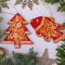 Besonderer Weihnachtsschmuck Fisch und Tannenbaum Holzfiguren Handgemacht - Nostalgischer Handbemalter Christbaumschmuck 2 St. Set mit Ukrainischer Malerei