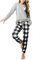 Artfish Damen Loungewear Outfits Pjs Langarm Tops und Buffalo Plaid Joggers Pants Pyjama Set mit Taschen, Hellgrau-weißes Karomuster, S