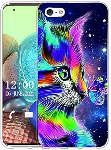 Sunrive Hülle Kompatibel mit iPhone 5/5S/SE(2016) Silikon, Transparent Handyhülle Schutzhülle Etui Case (X Katze 1)+Gratis Universal Eingabestift MEHRWEG