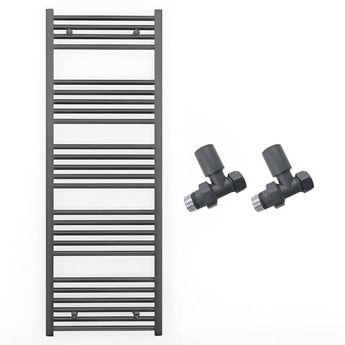 Myhomeware 500mm Wide Straight Anthracite Grey Heated Bathroom Towel Rail Radiator With Valves For Central Heating UK (With Straight Valves, 500 x 1400 mm (h))