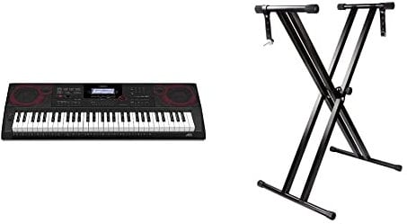 Casio CT-X3000 High Grade Keyboard with 61 Touch Response keys - Black & RockJam RJX29 Double Braced Adjustable Keyboard Stand with Locking Straps, Black
