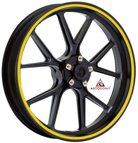 Autodomy Felgenrandaufkleber Komplettset für 2 Räder von 15 bis 19 Zoll Felgen Motorrad Auto Circular Sport Design (Gelb, Breite 10 mm)