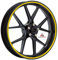 Autodomy Felgenrandaufkleber Komplettset für 2 Räder von 15 bis 19 Zoll Felgen Motorrad Auto Circular Sport Design (Gelb, Breite 10 mm)