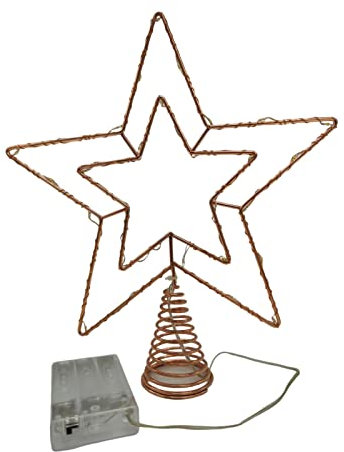 LED Stern Weihnachtsbaumspitze Christbaumkrone beleuchtete XL Tannenbaum Spitze mit 30 LED´s 30cm x 25cm groß kupferfarben Topper Baumkrone Dekostern