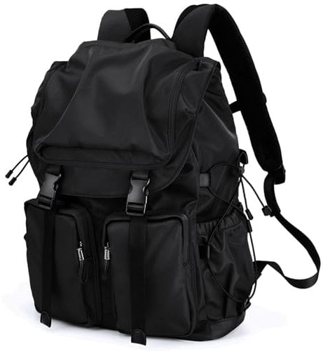 BJIAX Rucksack Herren Damen Wasserdicht Groß Handgepäck Rucksack Sporttasche Laptop Rucksäcke Schulrucksack Notebook 16 Zoll Business Reisen Studium Ohne Reißverschluss Vintage Backpack Men, Schwarz