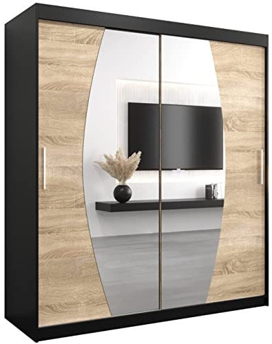 ABIKSMEBLE Armoire Porte coulissante Miroir Elypse - Armoire Chambre - Dressing Chambre Adulte - Penderie Vetement Dressing - Garde Robe - Placard Chambre - Armoire 2 Portes - Closet