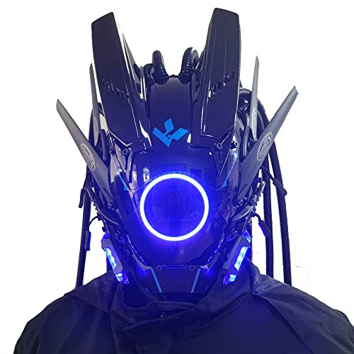 KYEDAY Punk Maske Cosplay für Männer, rundes Licht mit Zöpfen Maske Cosplay Halloween Fit Party Musik Festival Zubehör, Blau, Groß