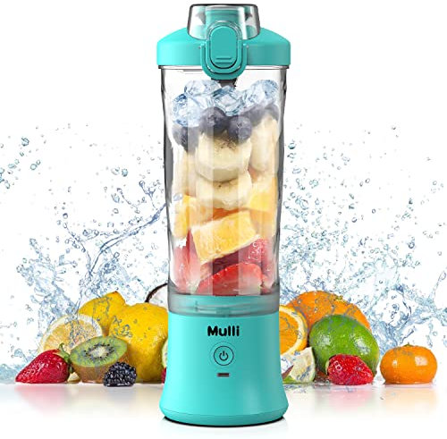 Mulli Tragbarer Mixer, Neu gestartet persönlicher Mixer für Shakes und Smoothies, wiederaufladbarer Mini-Mixer, 600 ml mit Reisedeckel für Zuhause/Küche/Fitnessstudio