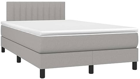 vidaXL Boxspringbett mit Matratze LED Doppelbett Bett Polsterbett Bettgestell Bettrahmen Lattenrost Schlafzimmerbett Hotelbett Hellgrau 120x200cm Stoff