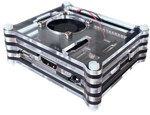BerryBase Gehäuse für Raspberry Pi 3 A+ mit Lüfter, Stackable, transparent/schwarz