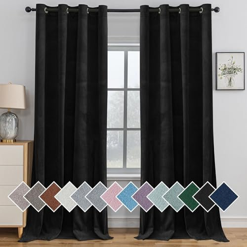 Ystyle Tende Per Interni In Velluto 2 Pezzi, 140x280cm, Tende Oscuranti Camera Da Letto Moderne Con Occhielli, Tenda Termica Isolante Freddo Per Soggiorno Salotto Cameretta, Nero