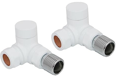 NRG White Towel Rail Corner lockshield Radiator Valve One Pair