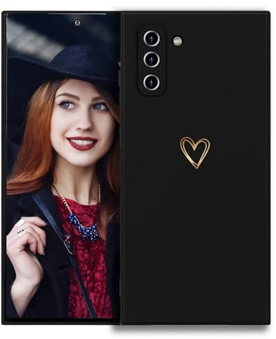 POUHYE Cover per Samsung Galaxy Note 10 Custodia Originale, Gomma Gel di Silicone Liquida Cover con Protezione Fotocamera, Morbida Sottile e Antiurto AntiGraffio Case con Motivo a Amore Cuore Nero