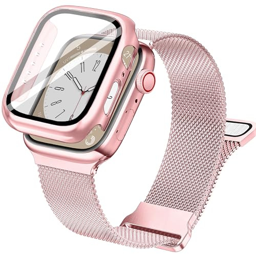 Vamyzji Compatible With Apple Watch Strap and Case 42mm 46mm 40mm 44mm 41mm 45mm, Adjustable Dual Magnetic Milanese Mesh Metal iWatch Strap for Series 11 10 9 8 7 6 5 4 SE SE2 SE3