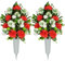 AOFOX Artificial Cemetery Chrysanthemum Flowers Greenery Bouquet for Grave Decoration - Set of 2 Spring Memorial With Vase (Red)