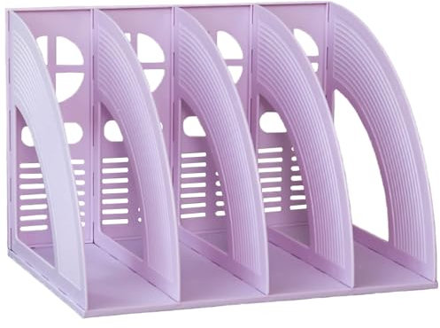 Elezeal A4 File Holder Magazine File Folder Desk Organizer, Compartments Bookshelf Document Divider Paper Box Bookends for Office Home Organization and Storage Racks (Purple, 4 Compartments)