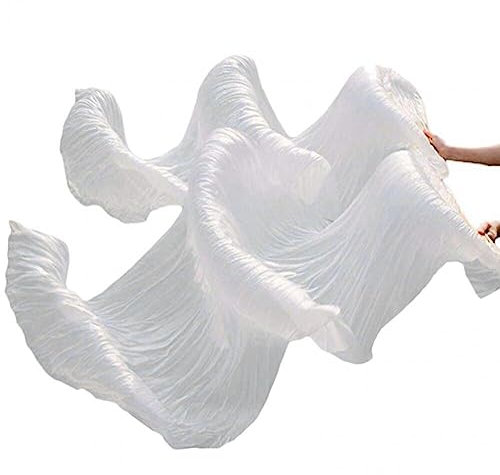 1 Pair Women Silk Belly Dance Fan Veil National Dance Dancing Long Fan Veils（left + Right）