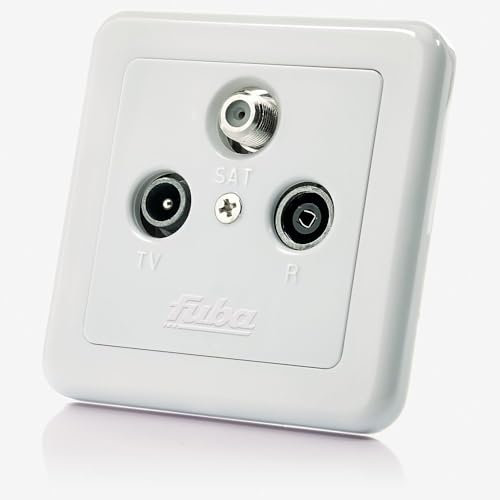 Fuba GAD 300 Antennendose 3-Loch - SAT Kabelfernsehen DVB-T Radio - Unicable-tauglich - Unterputz Antennensteckdose Enddose mit Abdeckplatte (5-2250 MHz, DC-Pass, F-Buchse/IEC-Stecker/IEC-Buchse)