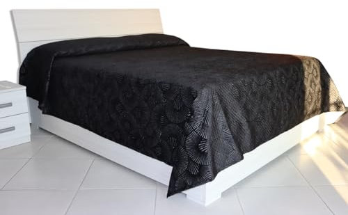 HABITA 33 HOME Couvre-lit Hiver en Velours Doux 250x280 cm – Couette Matelassée Chaude pour Lit Double – Style Élégant et Confort Haut de Gamme – Fabrication Italienne (Black Ventaglio)