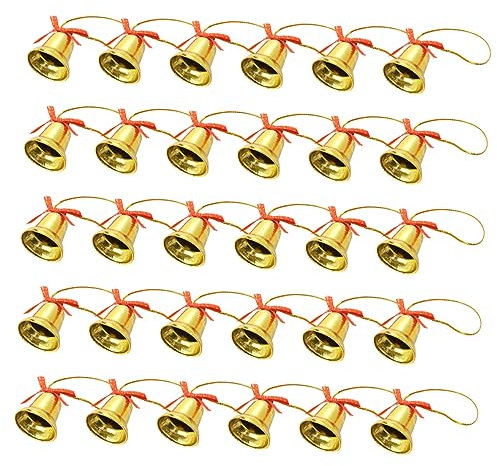 TOPPERFUN 50 Stück Goldene Glocke Mit Schleife Weihnachtsbaumschmuck Silberne Glöckchen Glockenschmuck Für Weihnachtsbaum Weihnachtshandwerk Glöckchenverzierung Krawatte Anhänger Plastik
