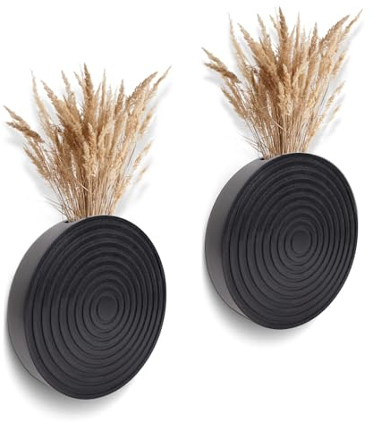 Lenkyin Set of 2 Wall Planter for Indoor Plants, Black Wall Decor for Living Room, Bathroom,Modern Farmhouse Wall Vases for Dried Flowers and Faux Greenery Decor(Black