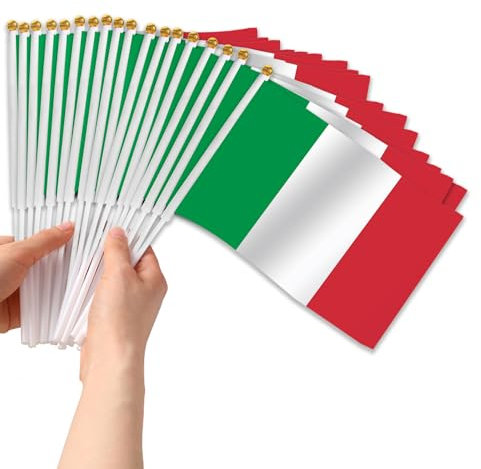 AEYAKA 30 pezzi Bandiera Italia, Bandiere Dell'Italia Italiane Bandiera per la Festa Della Festa Nazionale, Festa, Parate, Giochi di Calcio, Decorazioni per Bar 21.5x14 cm
