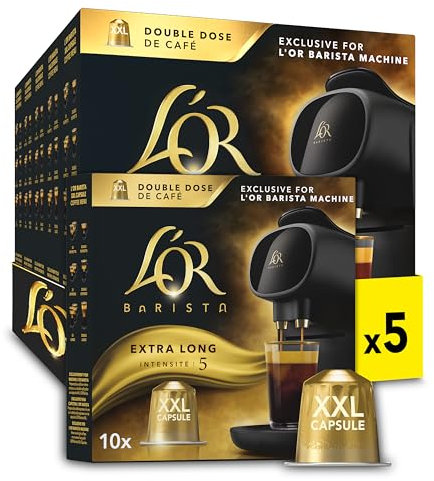 L'OR - Capsules Café XXL Extra Long Intensité 5 - Compatibilité Exclusive L'OR BARISTA® (5 paquets de 10 capsules aluminium)