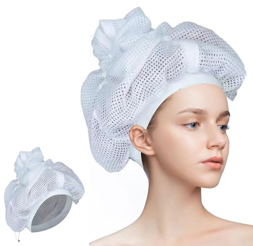 Net Plopping Cap for Drying Curly Hair, Trockenhauben für Lockiges Haar, Hair Bonnet zum Trocknen Von Lockigem Haar, Haarnetz Plopping Haube mit Verstellbarem Kordelzug