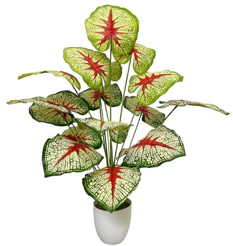 Zelihrdu Plantes Artificielles avec Pot Intérieure Extérieure, Grande Faux Plante Tropicales Fausse Arbre pour Maison Jardin Salon Chambre Bureau Balcon Cour Décoration (70cm Paume Rouge)
