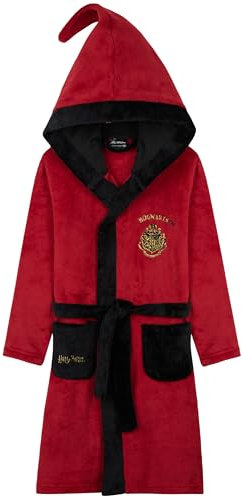 Harry Potter Vestaglia Pile Bambina con Cappuccio, Tasche, Cintura - Regalo Bimba (Rosso/Nero, 13-14 anni)