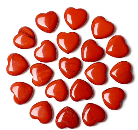 QINJIEJIE 20 Stück Roter Jaspis Herz Edelsteine Heilung Kristall Geschenk Natürliche Steine Liebe Herz Stein Reiki Kristalle für Meditation 0,6 Zoll