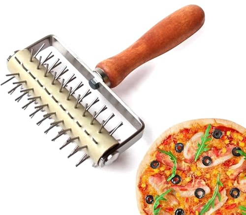 Pizzarulle med Enox stålspetsar, för pizzapasta med bitar, pizzanål med trähandtag Enox stål, pizzarulle, trähandtag i rostfritt stål, för pizzapasta