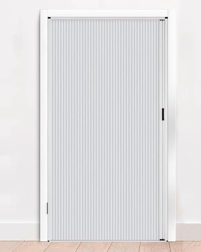 Falttür Innentüren Selbstklebende Falttüren im Ziehharmonika-Stil, Innenschiebetür aus Aluminiumlegierung und Vlies, Faltbares Fliegengitter als Tür-/Schrank-/Raumteiler(White,77x80in (195.5x203cm))