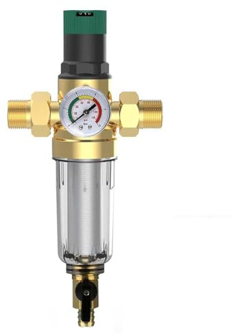 Cpolebev Rückspülfilter mit Druckregler und Manometer, 3/4 Hausanschluss, Mehrweg-Druckregler