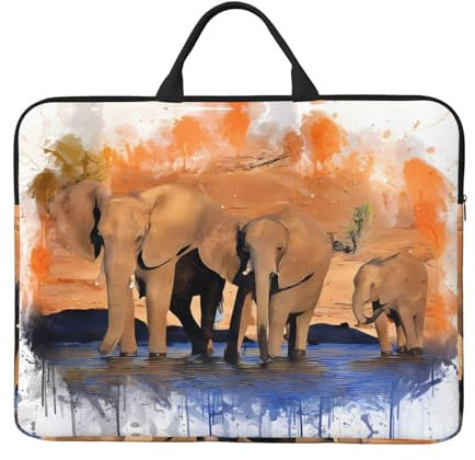 Laptoptasche mit Elefanten-Kunstdruck, 35,6 cm (14 Zoll), Reisefreundliches Accessoire für Business und Alltag, Schwarz, Einheitsgröße