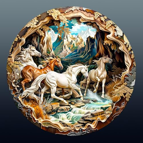 Jigfoxy Wooden Jigsaw Puzzles for Adults, 3D Vision Horse Wooden Puzzle 300pcs, Unique Animal Shape Wood Puzzles, Birthday Gifts for Family Friend with wooden box(13.4 * 13.4in)