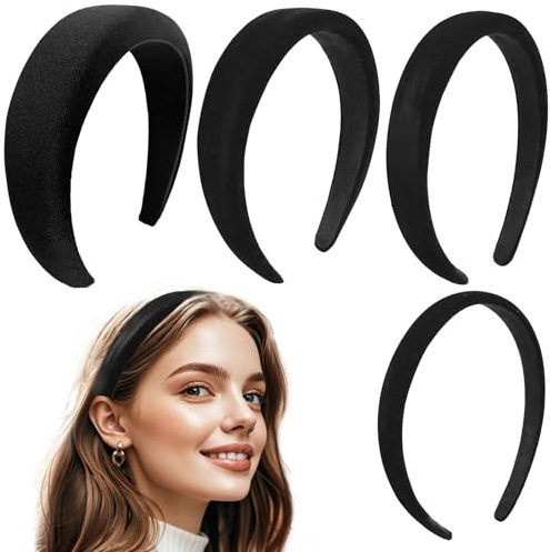 ZOCONE 4 Stück Samt Haarreifen Damen Schwarz Haarreifen Breit und Schmal Nicht Drückt Velvet Hairband Gepolstert Haarreif Dicke Weiche für Elegant Frauen Mädchen (4 Breiten)