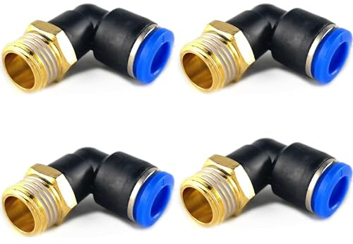Lot de 4 raccords pneumatiques coudés à 90° - 6 mm - 1/8 - Raccord à air comprimé - Raccord mâle droit Push to Connect - Tuyau d'insertion pneumatique - Raccord rapide