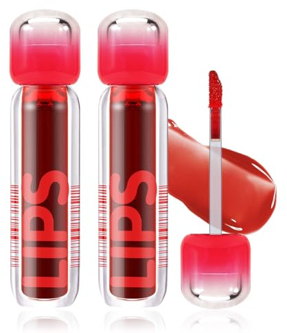 Boobeen 2Pcs Hydrating Lip Stain, Lip Gloss - Langanhaltende Feuchtigkeit, nicht klebend, wasserfest mit Wasserlicht Glanz & glättende Flüssigkeit Lip Stain für glänzende pralle Lippen