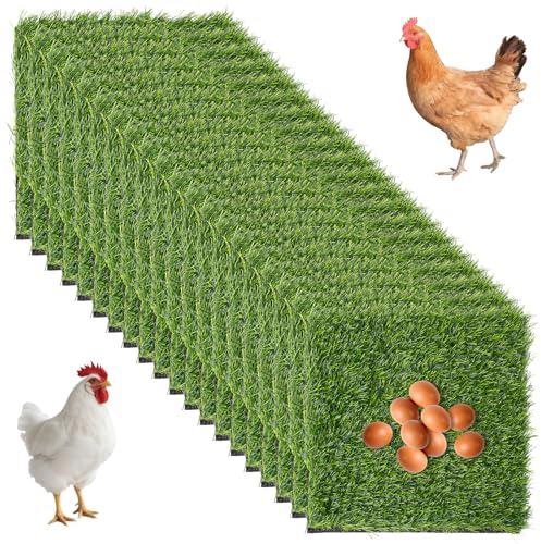 AiVeUao Nistunterlagen für Hühner, waschbar, künstliche Grasen, wiederverwendbar, Eiereinstreu für Hühnerstall, 30,5 x 30,5 x 3,1 cm, Grün, 20 Stück