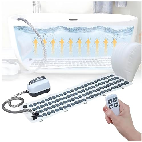 WEICNE 123 X 43 CmTragbares Schaumbad-Massagegerät, wasserdichte Badewannenmatte Für Den Ganzen Körper, 6 Sprudelgeschwindigkeiten, Mit Fernbedienung Und Kissen–Für Spa-Erlebnis Zu Hause