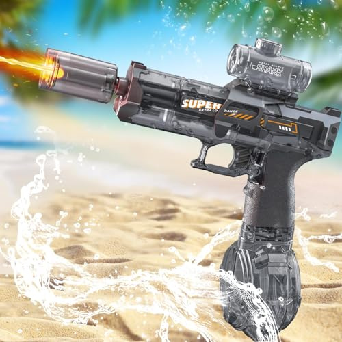Elektrisch Wasserpistole für Erwachsene und Kinder, Automatische Sprühwasserpistole mit LED-Lichtern, Ultralange Reichweite, Ultralange Standby (Grau)
