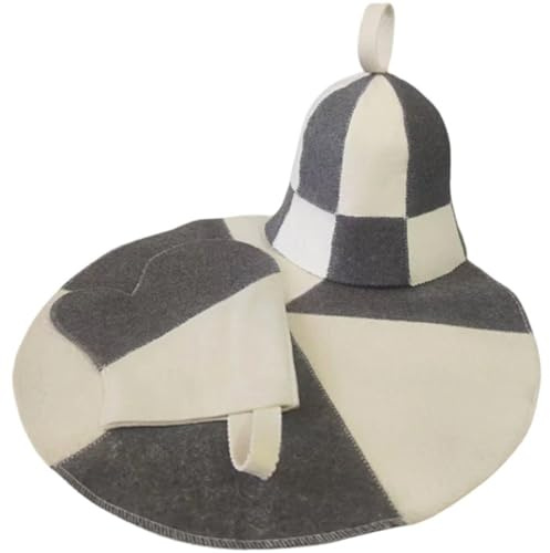Stakee 3-teiliges Sauna-Set Aus Wollfilz, Bestehend Aus Saunahaube, Handschuh Und Kissen Für Russische Sauna Und Dampfbad