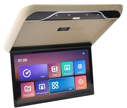 19 Inch Car Roof Monitor TV Flip Down 1080P Video HD IPS Screen With 16-color Ambient Light USB TF HDMI FM Bluetooth Easy Setup For Trips(Beige)
