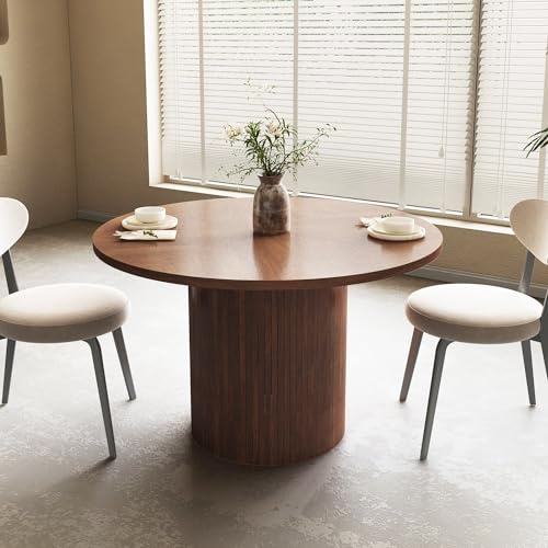 GuannCraft Runder Esstisch, 120 cm Durchmesser, aus mitteldichter Faserplatte, mit Wellenmuster-Design, geeignet für 4-6 Personen, spart Platz in Küche und Esszimmer. (Nussbaum)
