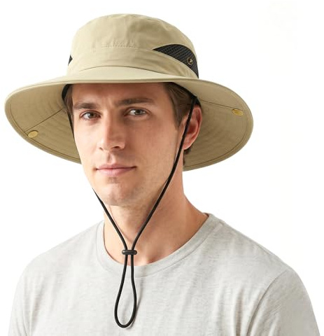 Wide Brim Sun Hats for Men, UV Outdoor Packable Bucket Hats Men Boonie Hat, Mens Sun Hat for Side Press Studs Air Vents, Safari Hat for Men Fishing Hiking Beach, Birthday Mens Gifts