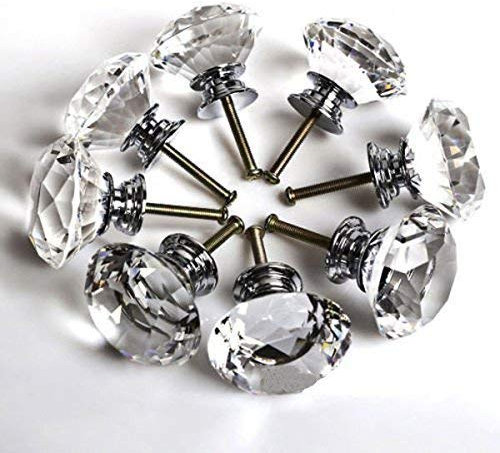 8pcs Türknauf, Griffe, 40 mm Türknauf Griffe Kristall klar Rund Knopf für Glas Glas klar Schubladen Türgriff Diamant