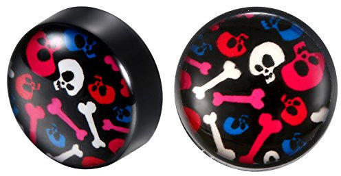 JewelryWe Schmuck Magnet Ohrstecker, Totenkopf Schädel Knochen Edelstahl Runde Fakeplugs Fake Plug Magnetische Ohrringe Ohrclip Clips Kein Ohrloch Piercing für Herren Damen, Mehrfarbig